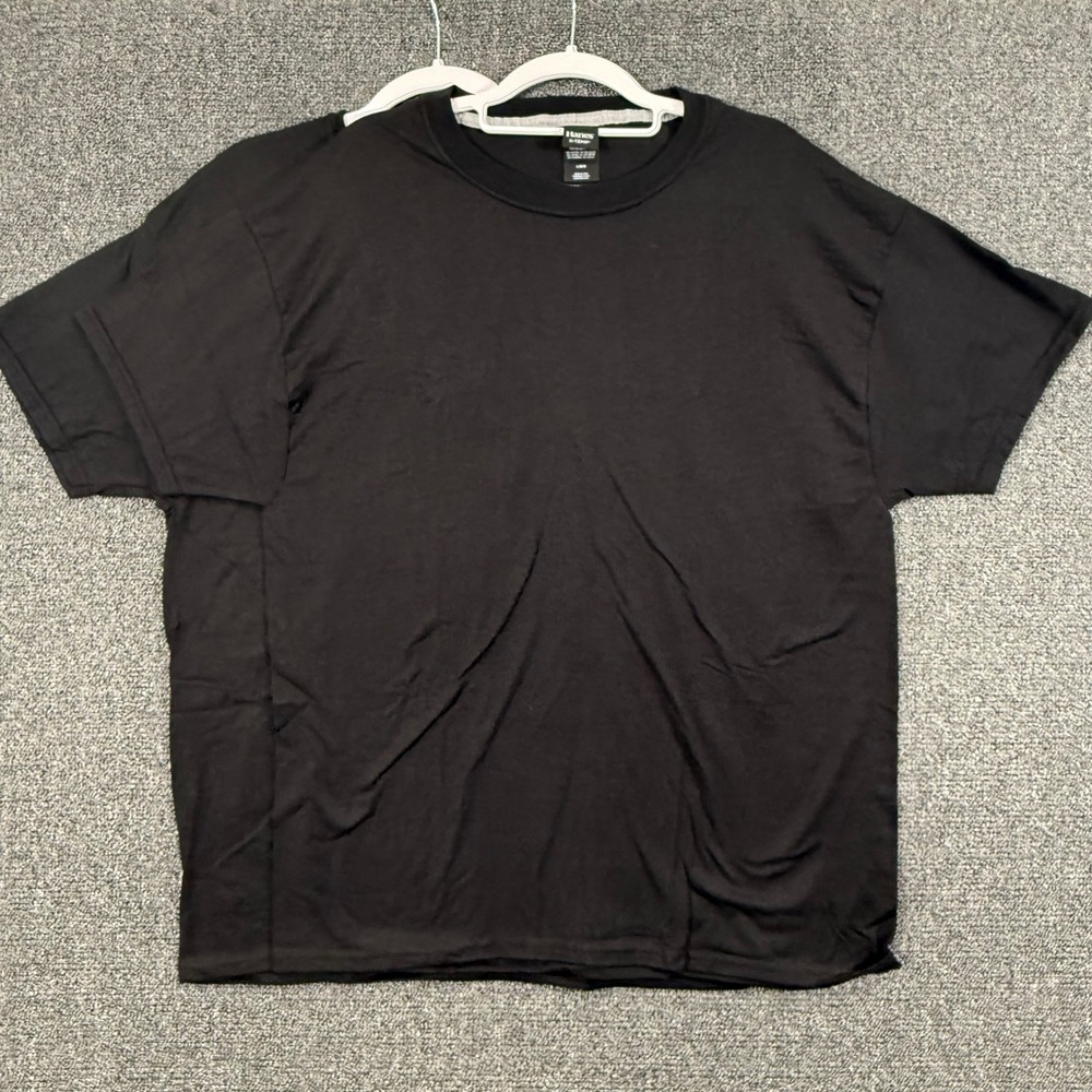 Hanes Mens Large T-Shirt Black 2-Pack X-Temp Cotton Blend Crew Neck O4200 Basics